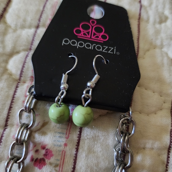 Paparazzi Practical Paleo Green Stone Double Chain Bracelet & Necklace Set - Picture 2 of 3